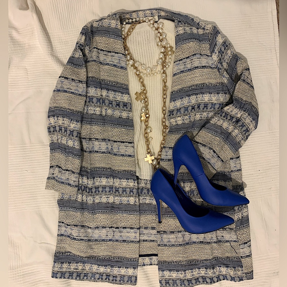 Coat jacket blazer blue white H&M medium
